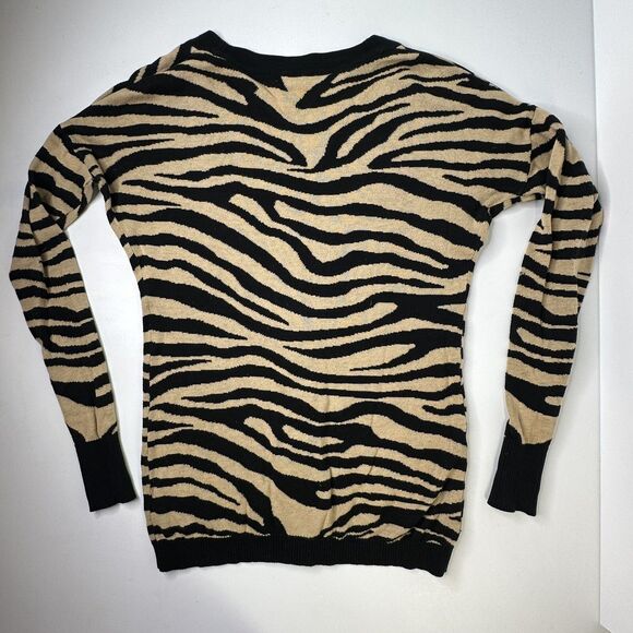 Express Zebra Print Cardigan Sz XS Button Deep V Neck Dark Academia Brown Black - Picture 10 of 11